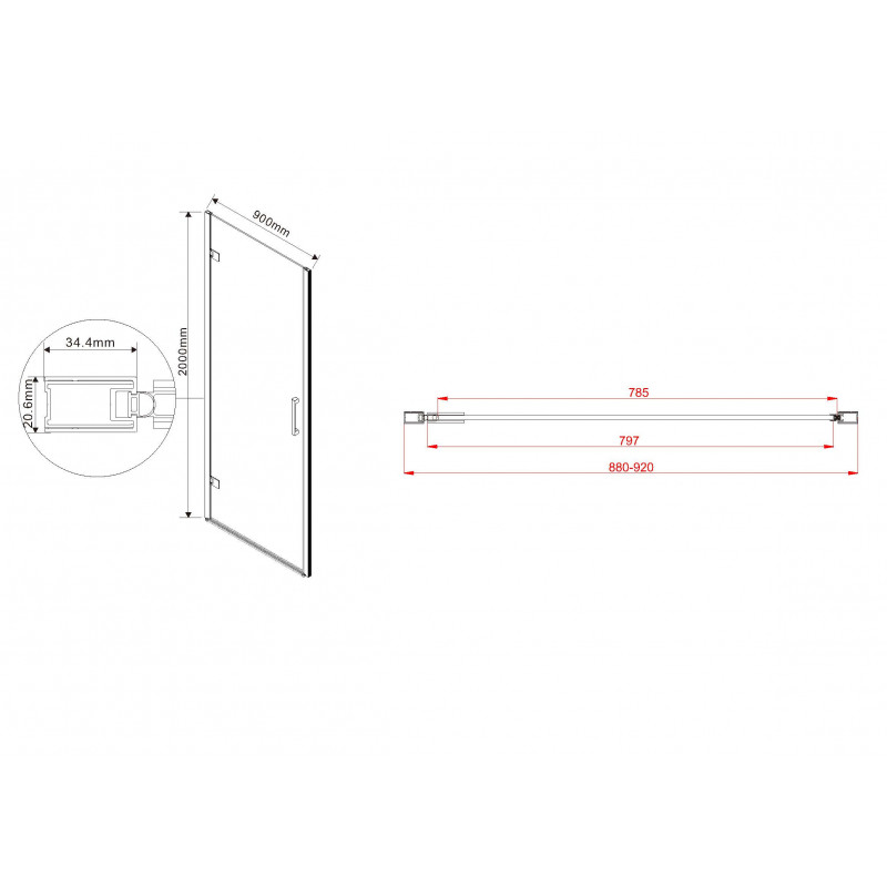 Душевая дверь профиль хром прозрачное стекло 90x200см Vincea Flex VDP-1F900CL