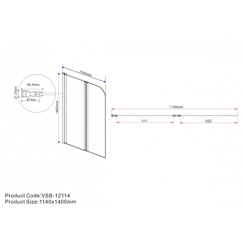 Душевая шторка профиль черный прозрачное стекло 114x140см Vincea VSB-12114CLB