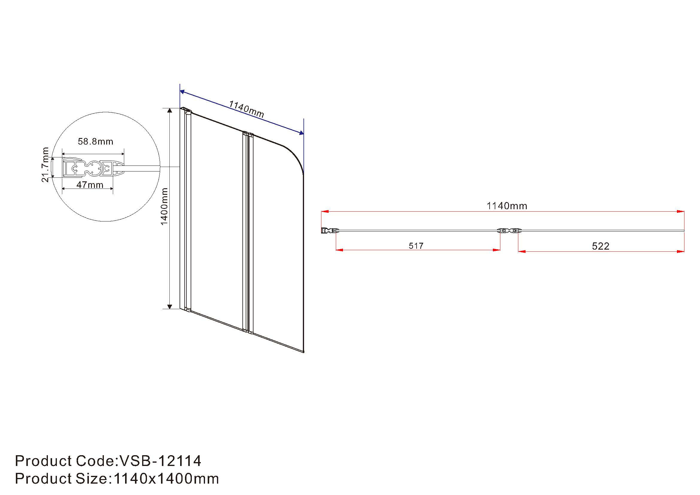 Душевая шторка профиль черный прозрачное стекло 114x140см Vincea VSB-12114CLB