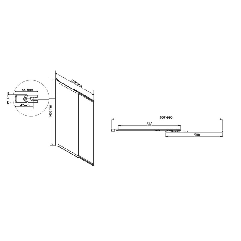 Душевая шторка профиль хром прозрачное стекло 100x145см Vincea VSB-1E100CL