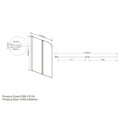 Душевая шторка профиль хром прозрачное стекло 114x140см Vincea VSB-12114CL
