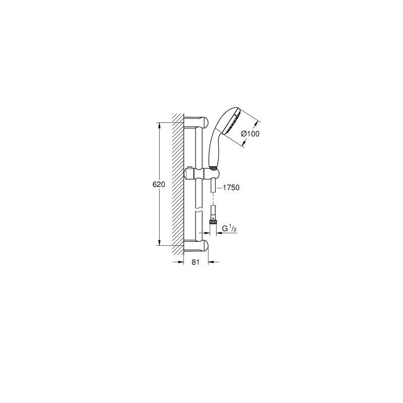 Душевой гарнитур GROHE Tempesta 100, 2 режима, штанга 600 мм, хром