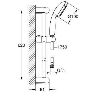 Душевой гарнитур GROHE Tempesta 100, 2 режима, штанга 600 мм, хром