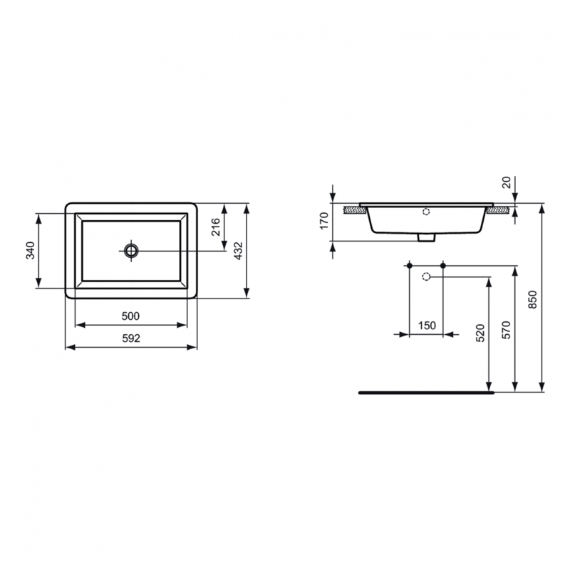 Раковина встраиваемая 59 см Ideal Standard STRADA K078001