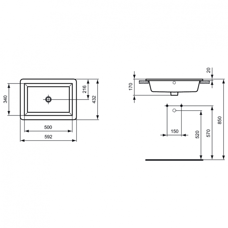 Раковина встраиваемая 59 см Ideal Standard STRADA K078001