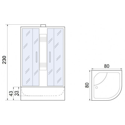 Душевая кабина без крыши 80x80x230см хром матовый МОНОМАХ XL Б/К 80/43 С МЗ