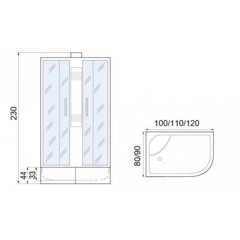 Душевая кабина без крыши 120x80x230см профиль хром матовый стекло с узором МОНОМАХ XL Б/К 120/80/44 МЗ L