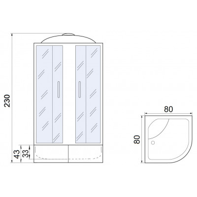 Душевая кабина 80x80x230см профиль хром матовый стекло с узором МОНОМАХ XL  80/43 С МЗ