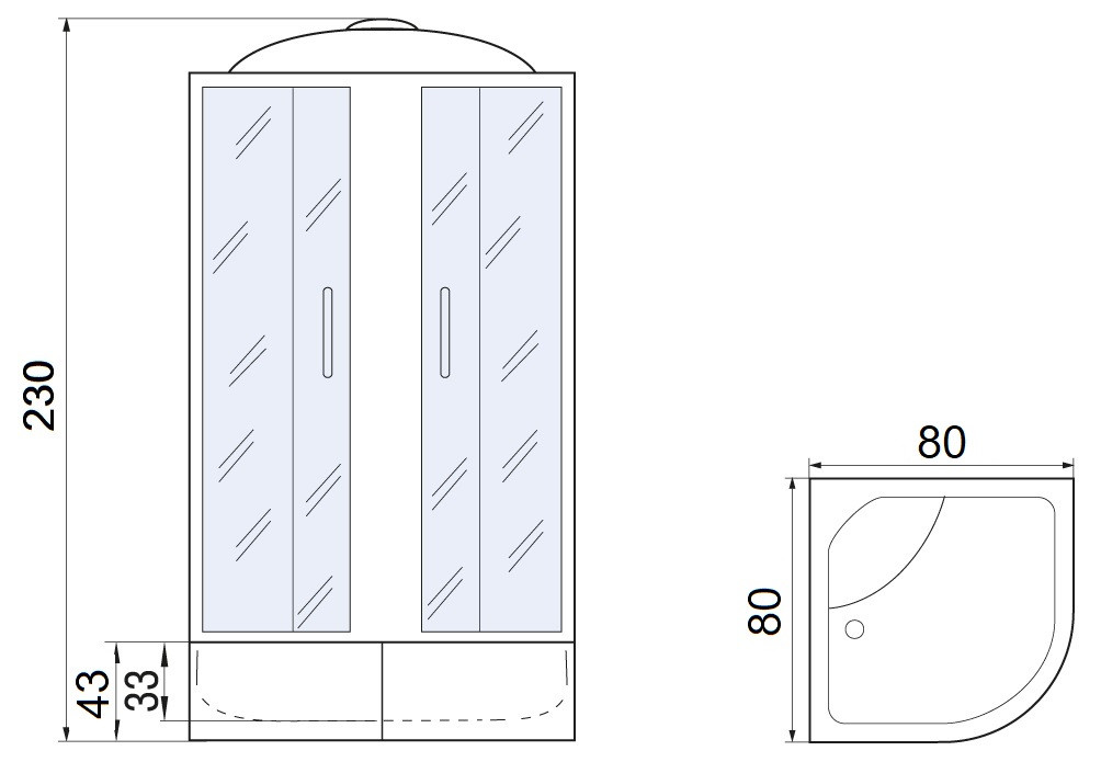 Душевая кабина 80x80x230см профиль хром матовый стекло с узором МОНОМАХ XL  80/43 С МЗ