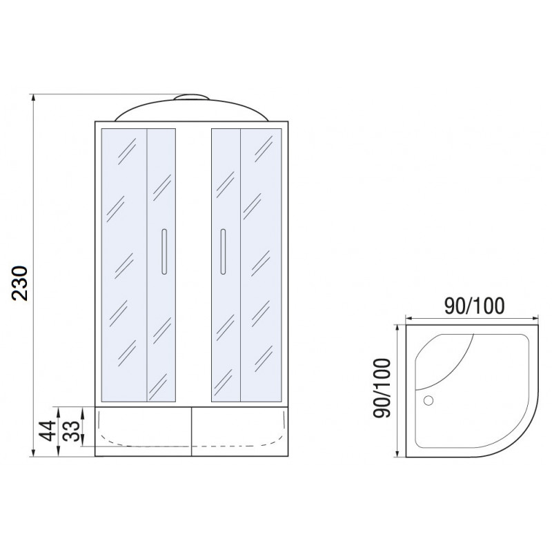 Душевая кабина 90x90x230см профиль хром матовый стекло с узором МОНОМАХ XL  90/44 С МЗ