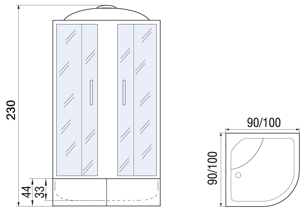 Душевая кабина 90x90x230см профиль хром матовый стекло с узором МОНОМАХ XL  90/44 С МЗ