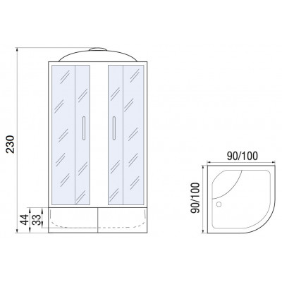Душевая кабина 100x100x230см профиль хром матовый стекло с узором МОНОМАХ XL 100/44 С МЗ