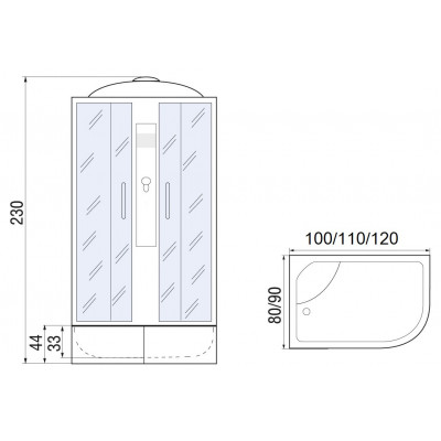 Душевая кабина 100x80x230см профиль хром матовый стекло с узором МОНОМАХ XL 100/80/44 МЗ L