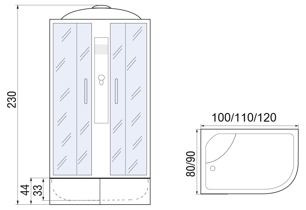 Душевая кабина 120x90x230см профиль хром матовый стекло с узором МОНОМАХ XL 120/90/44 МЗ L