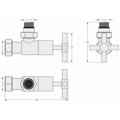 Вентиль Сунержа угловой крест G 1/2" НР х G 3/4" НГ, шлифованная сталь