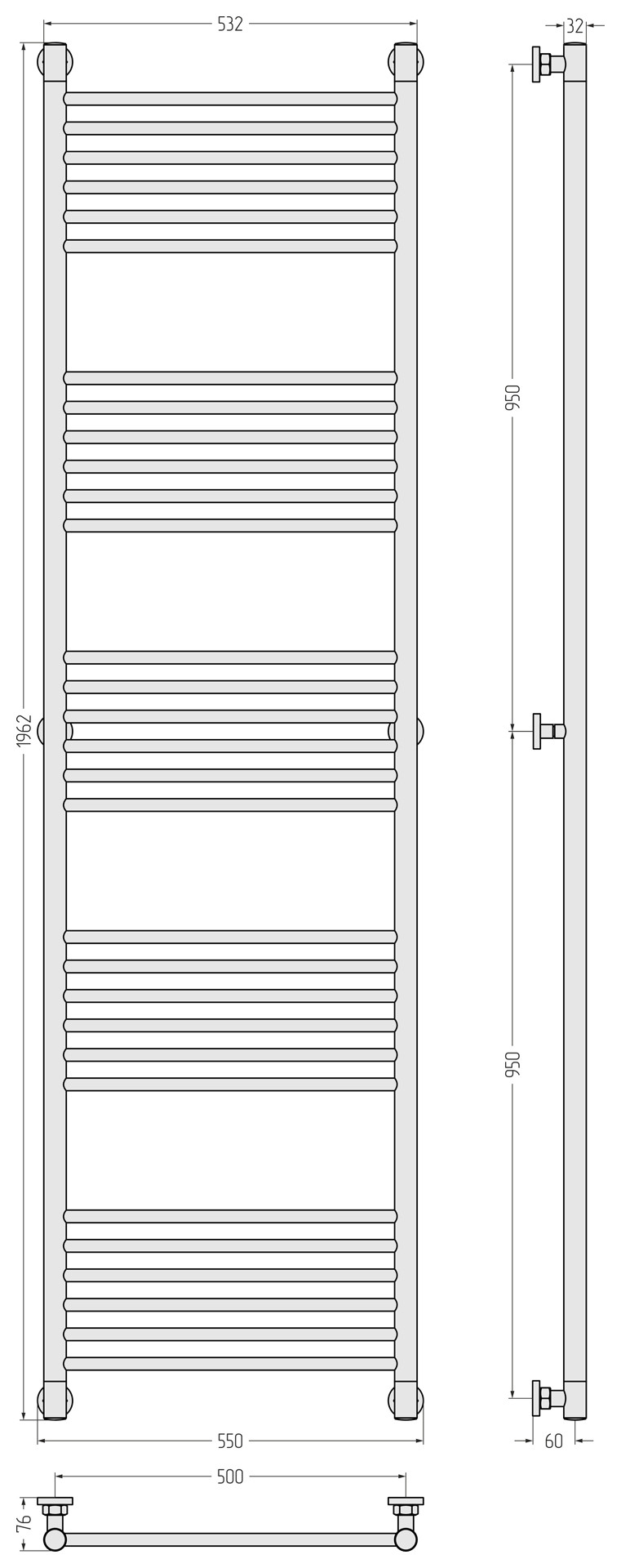 Полотенцесушитель водяной Сунержа Богема+ прямая 1900x500 с технологией ПолимерПроект, золото матовое