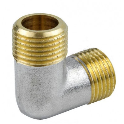 Угольник латунь никель Ду 15 (1/2") НР/НР 9003