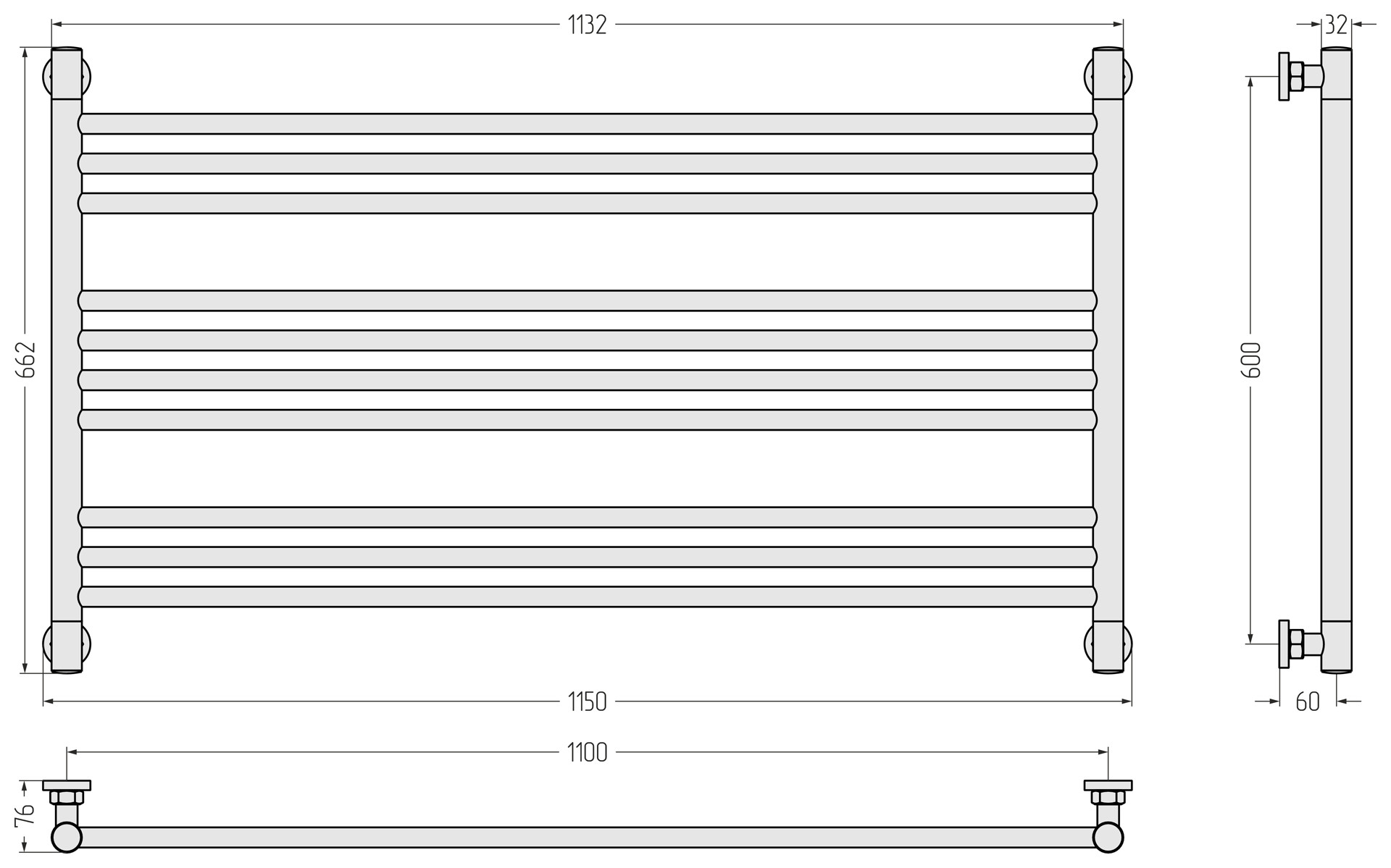 Полотенцесушитель водяной Сунержа Богема L 600x1100 с технологией ПолимерПроект, хром