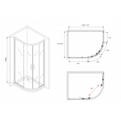 Душевой уголок 110x80x195см ABBER Schwarzer Diamant AG01118M профиль хром, стекло матовое, универсальная установка