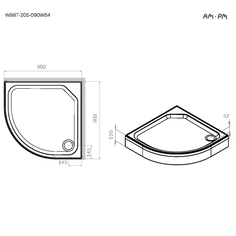 Душевой поддон акриловый белый 90x90х15см Am.pm X-Joy W88T-205-090W