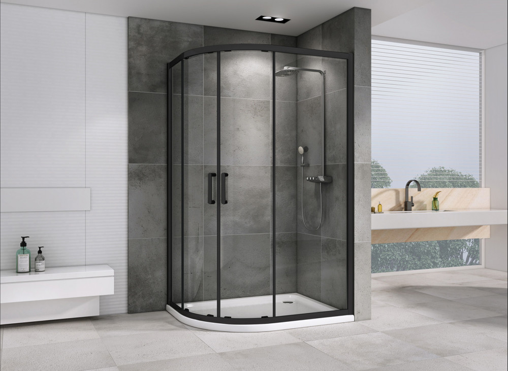 Душевой уголок 110x80x195см ABBER Schwarzer Diamant AG01118M профиль черный, стекло прозрачное, универсальная установка