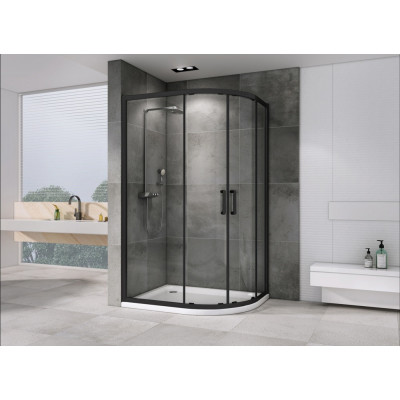 Душевой уголок 110x80x195см ABBER Schwarzer Diamant AG01118M профиль черный, стекло прозрачное, универсальная установка