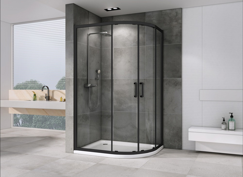 Душевой уголок 110x80x195см ABBER Schwarzer Diamant AG01118M профиль черный, стекло прозрачное, универсальная установка