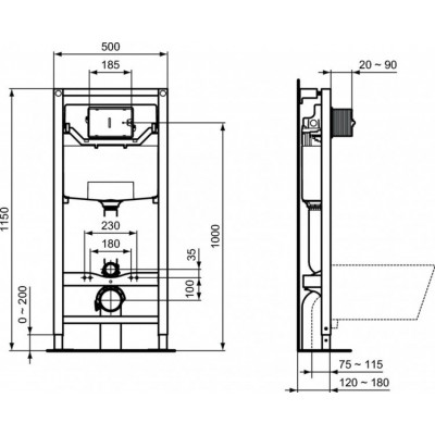 Встраиваемая инсталляция Ideal Standard PROSYS 2.0 для подвесных унитазов в комплекте с хромированной панелью смыва R0464AA