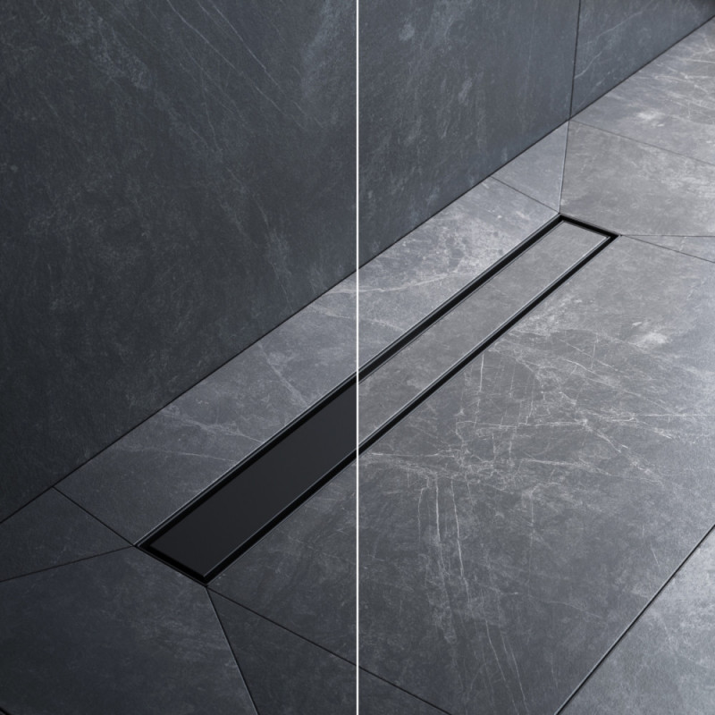 Трап для душа линейный AM.PM Masterflow Tile, универсальный затвор, 60 см, двухсторонняя вставка черная