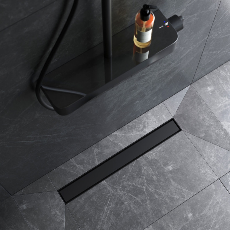 Трап для душа линейный AM.PM Masterflow Tile, универсальный затвор, 60 см, двухсторонняя вставка черная
