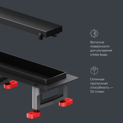 Трап для душа линейный AM.PM Masterflow Tile, универсальный затвор, 60 см, двухсторонняя вставка черная