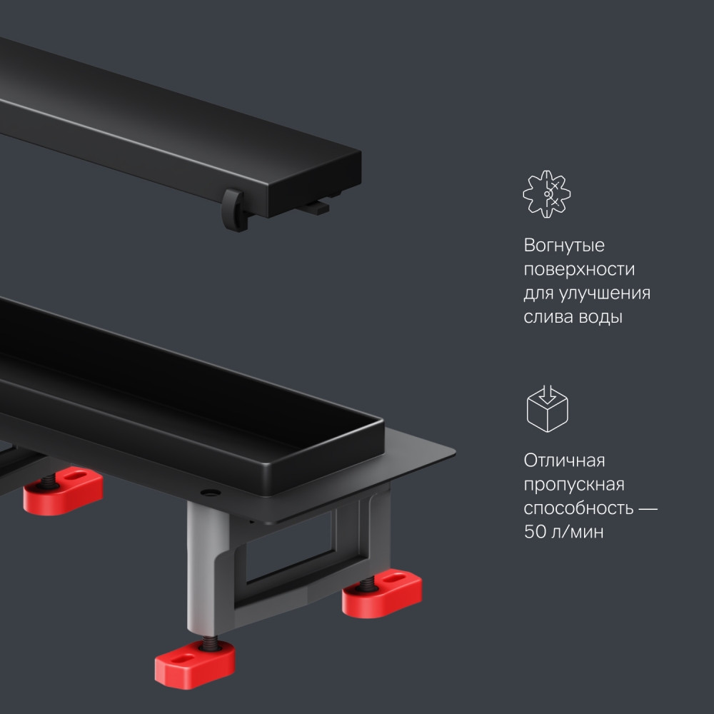 Трап для душа линейный AM.PM Masterflow Tile, универсальный затвор, 60 см, двухсторонняя вставка черная