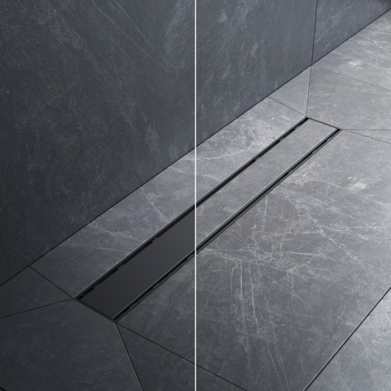 Трап для душа линейный AM.PM PrimeFlow Tile, универсальный затвор, 60 см, двухсторонняя черная вставка