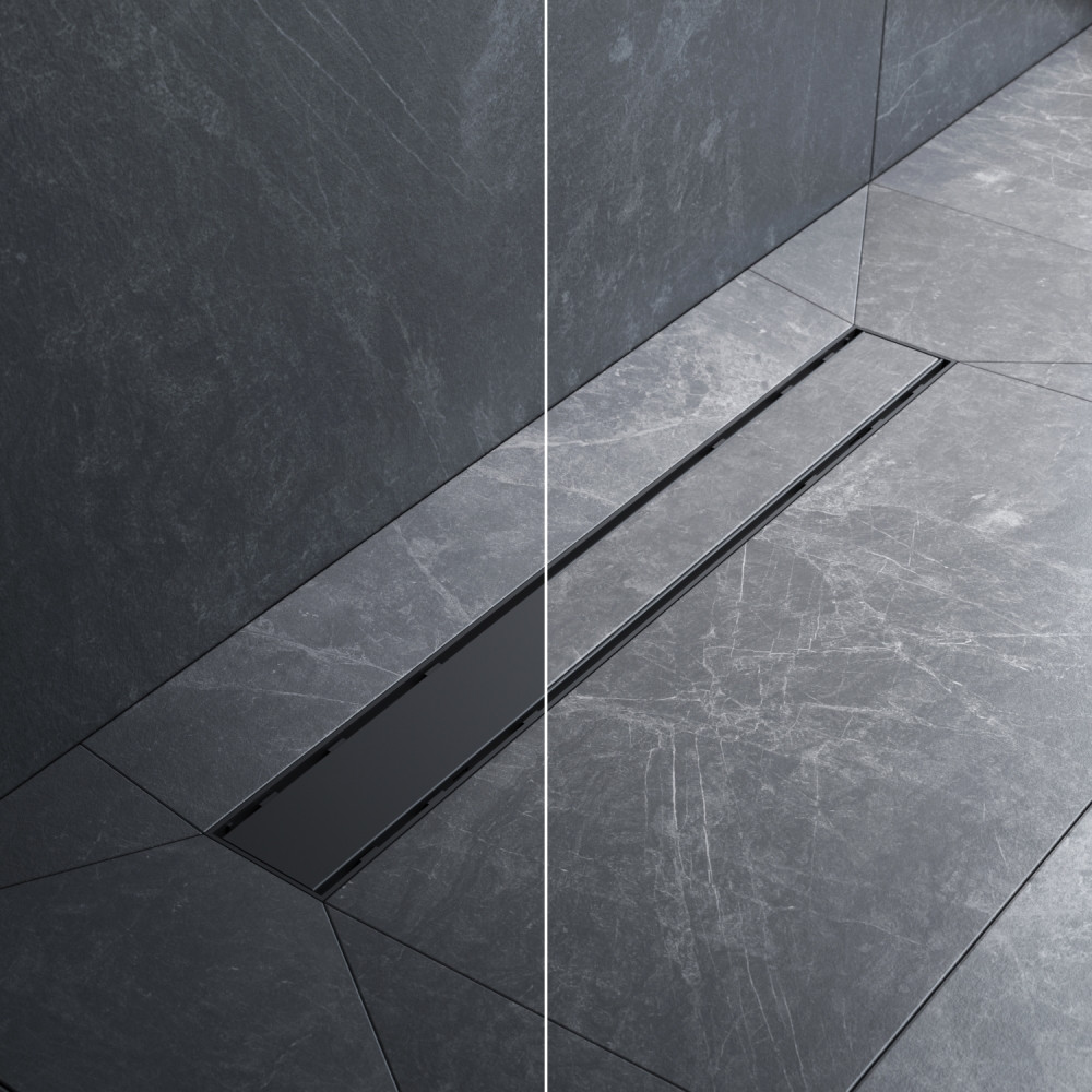 Трап для душа линейный AM.PM PrimeFlow Tile, универсальный затвор, 60 см, двухсторонняя черная вставка