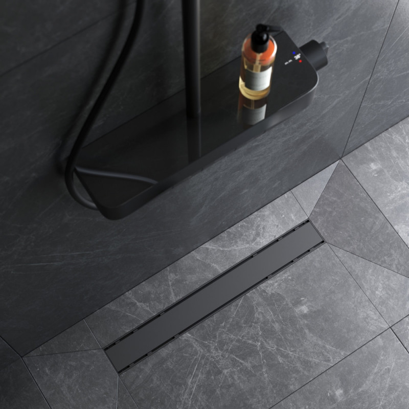 Трап для душа линейный AM.PM PrimeFlow Tile, универсальный затвор, 60 см, двухсторонняя черная вставка