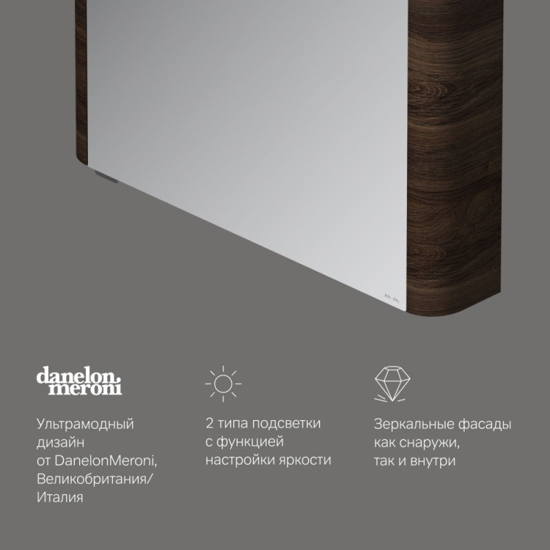 M30MCL0801NF Sensation, зеркало, зеркальный шкаф, левый, 80 см, с подсветкой, орех, текстурированная