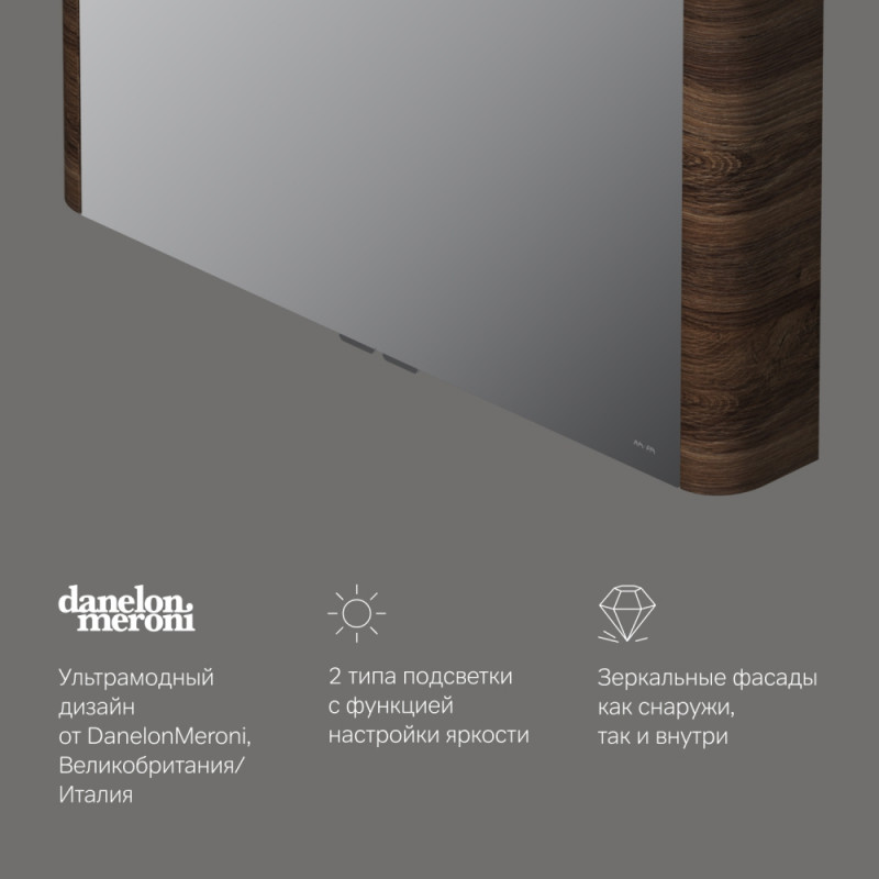 M30MCX1001NF Sensation, зеркало, зеркальный шкаф, 100 см, с подсветкой, орех, текстурированная, шт