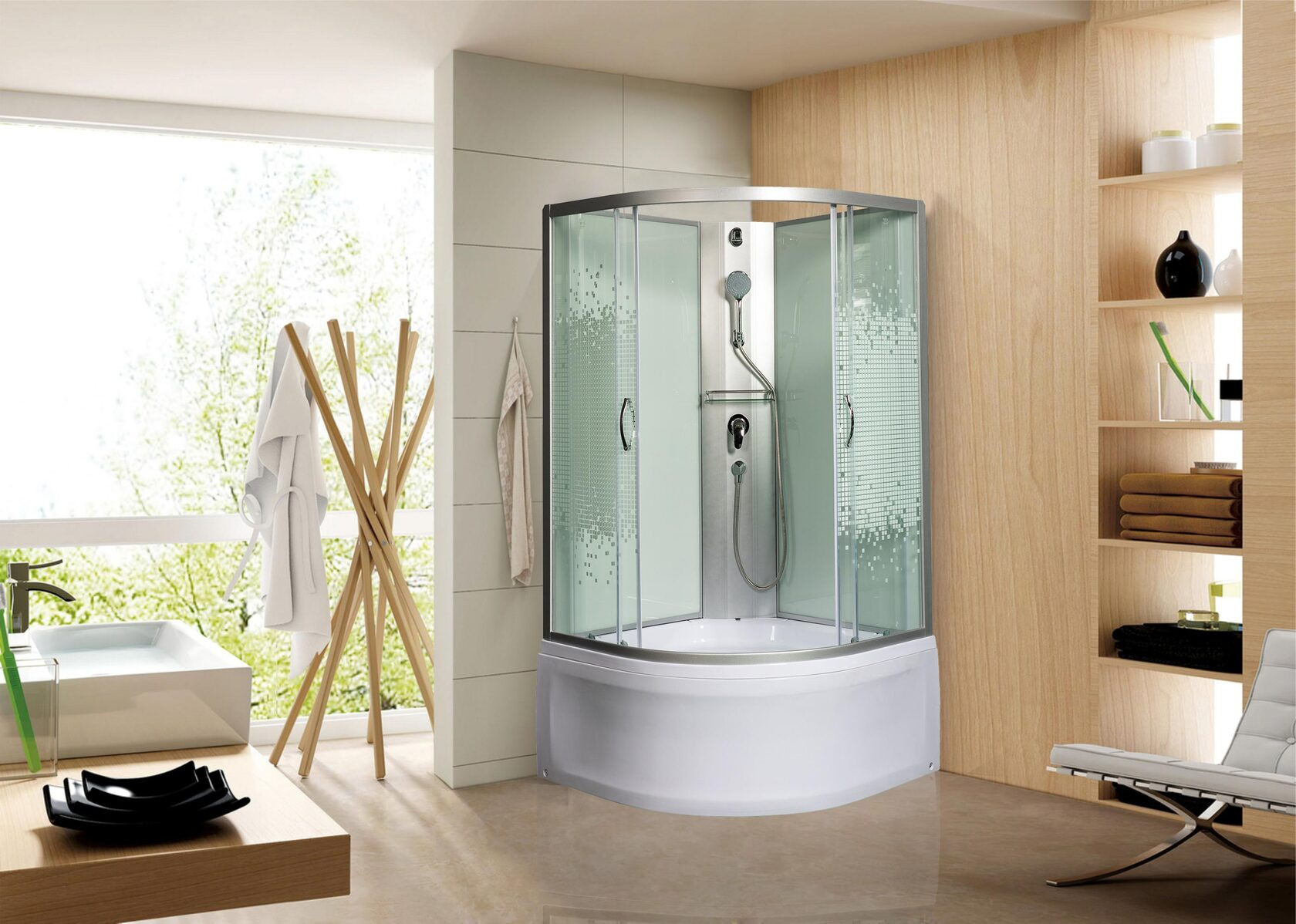 Душевая кабина 90x90x230см профиль хром матовый стекло с узором МОНОМАХ XL Б/К 90/44 С МЗ