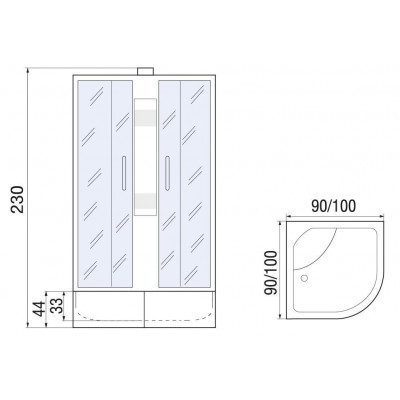Душевая кабина 90x90x230см профиль хром матовый стекло с узором МОНОМАХ XL Б/К 90/44 С МЗ
