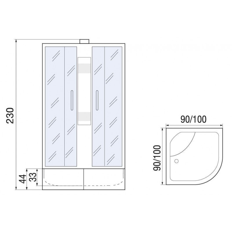 Душевая кабина 90x90x230см профиль хром матовый стекло с узором МОНОМАХ XL Б/К 90/44 С МЗ