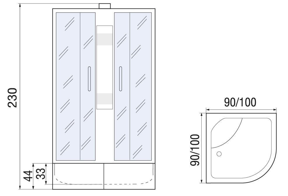 Душевая кабина 90x90x230см профиль хром матовый стекло с узором МОНОМАХ XL Б/К 90/44 С МЗ