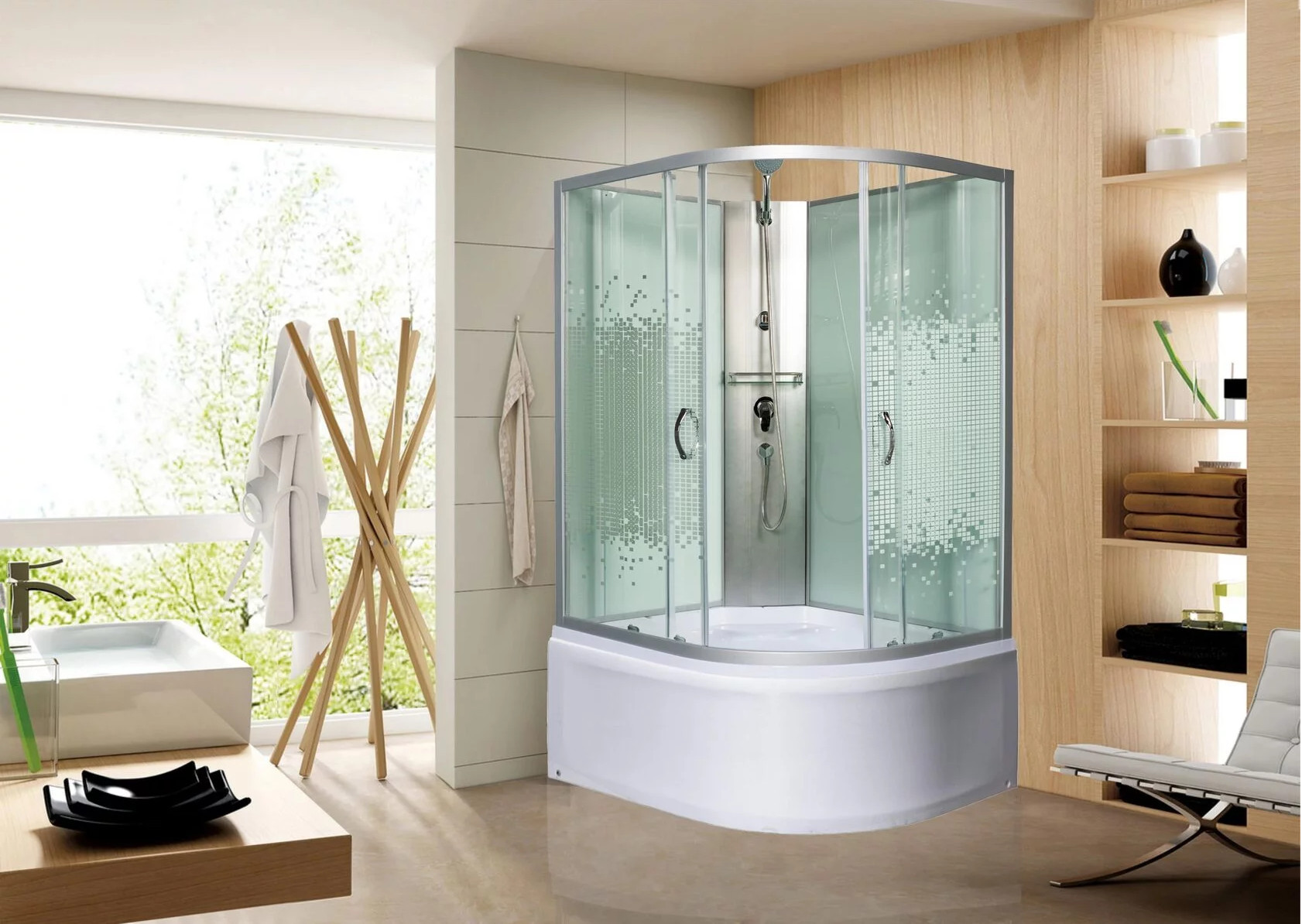 Душевая кабина 100x80x230см профиль хром матовый стекло с узором МОНОМАХ XL Б/К 100/80/44 МЗ L