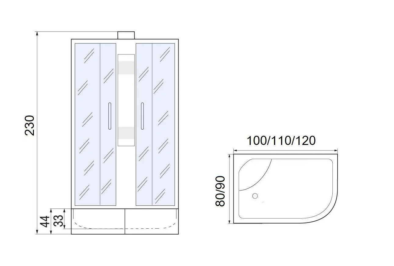 Душевая кабина 100x80x230см профиль хром матовый стекло с узором МОНОМАХ XL Б/К 100/80/44 МЗ L