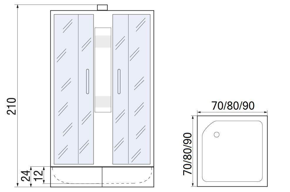 Душевая кабина 70x70x210см профиль хром матовый стекло с узором МОНОМАХ Б/К 70/24 S МЗ