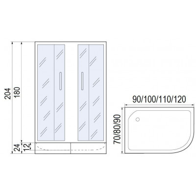 Душевая кабина 70x90x180см профиль черный стекло с узором МОНОМАХ ДУ 90/70/180 МЗ BL