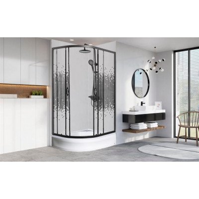 Душевая кабина 70x100x180см профиль черный стекло с узором МОНОМАХ ДУ 100/70/180 МЗ BL