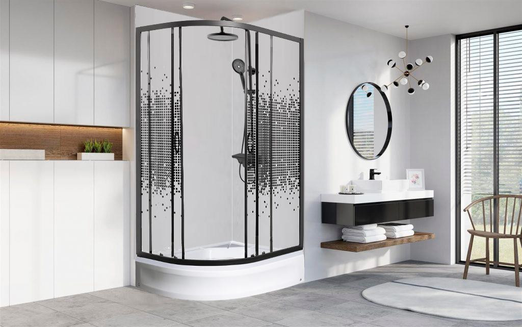 Душевая кабина 70x100x180см профиль черный стекло с узором МОНОМАХ ДУ 100/70/180 МЗ BL