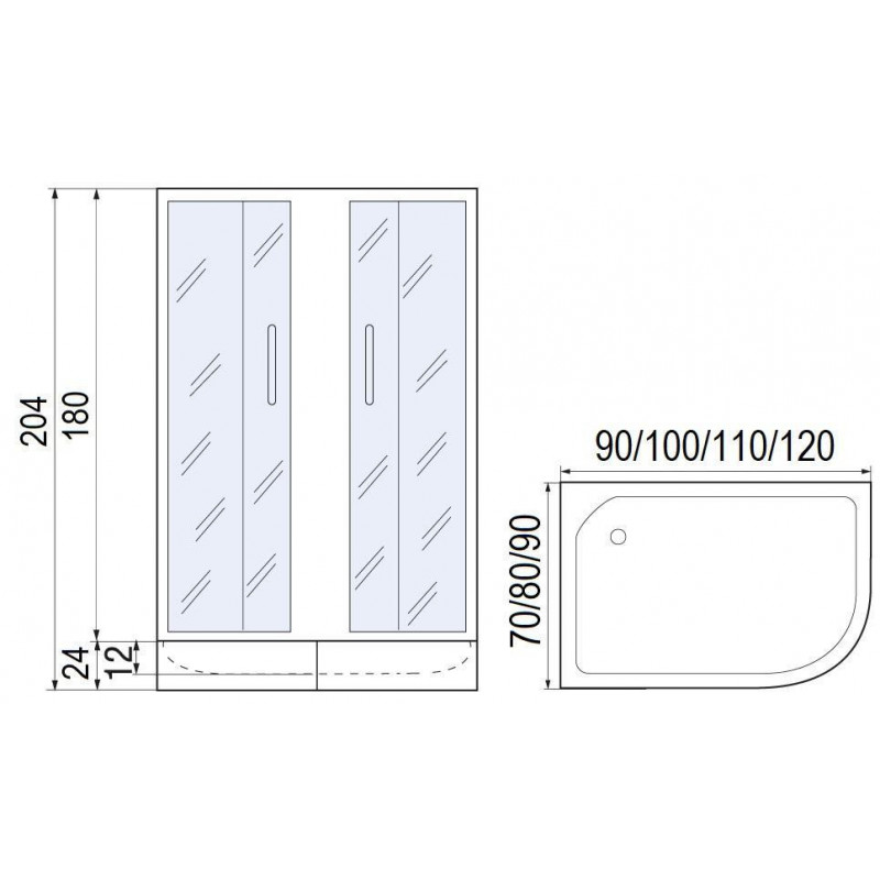 Душевая кабина 70x100x180см профиль черный стекло с узором МОНОМАХ ДУ 100/70/180 МЗ BL