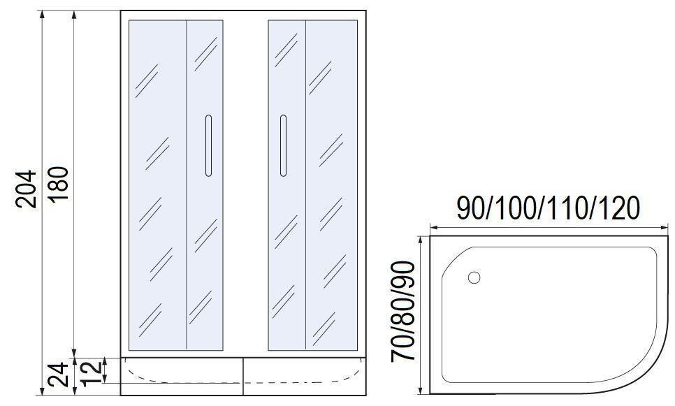 Душевая кабина 70x100x180см профиль черный стекло с узором МОНОМАХ ДУ 100/70/180 МЗ BL