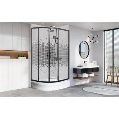 Душевая кабина 70x100x180см профиль черный стекло с узором МОНОМАХ ДУ 100/70/180 МЗ BL